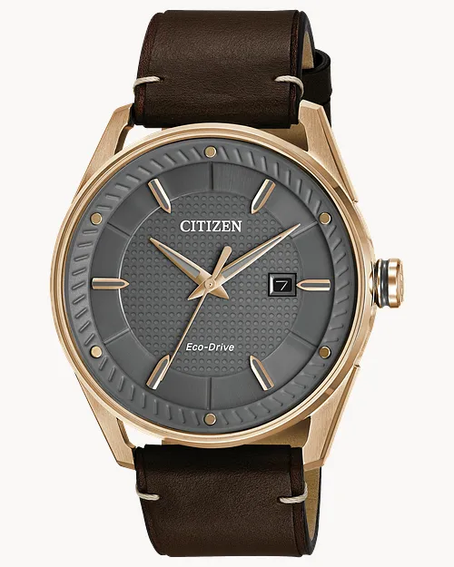 CTO-Men's Eco-Drive BM6983-00H Rose Gold Leather Strap Watch CTO-Men's Eco-Drive BM6983-00H Rose Gold Leather Strap Watch